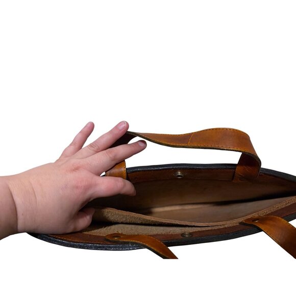 VTG Handmade Full Grain Leather Laptop Briefcase Western Rose Dual Compartments - Picture 7 of 11